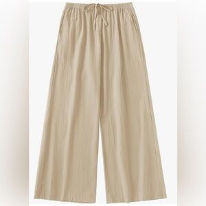 Beige Wide-Leg Linen Trousers